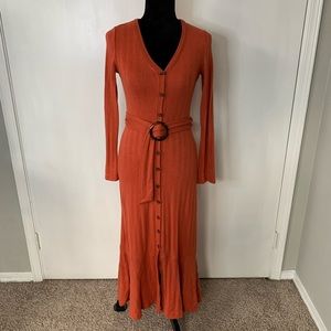Anthropologie Elsa Orange Maxi Knit Dress